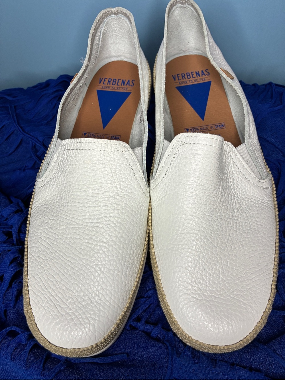 Verbenas White Leather Slip-On Espadrille Loafers